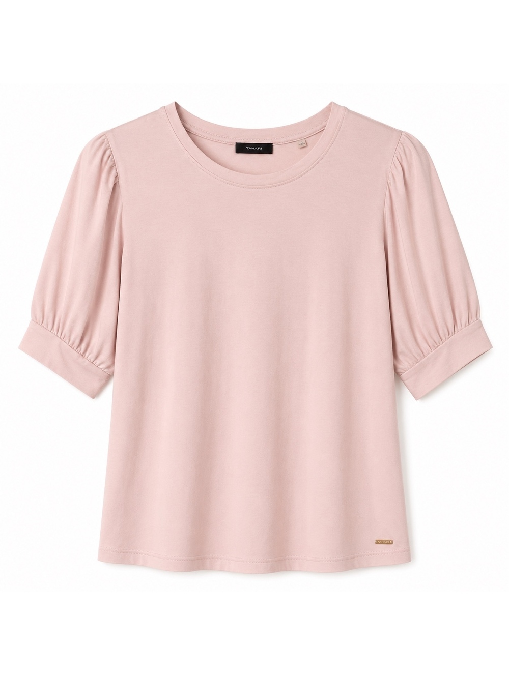 Tahari Pink Puff Sleeve Top, Size large, 94% Viscose 6% Spandex